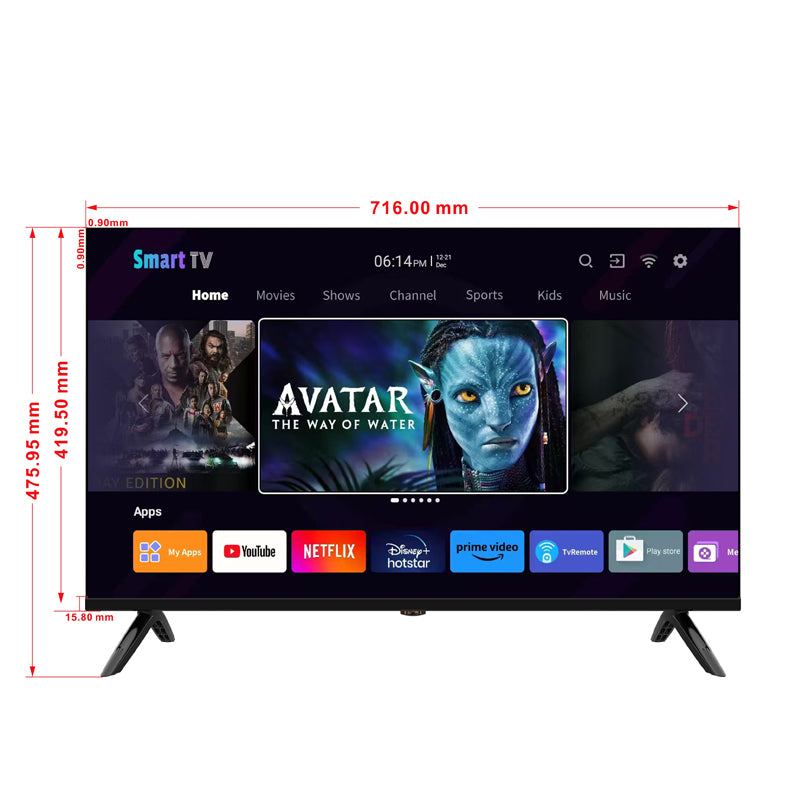 32-inch 2K FHD, HDR10, Bluetooth, Dolby Audio, Dolby Vision, with DVB-T2 and DVB-S2 support.