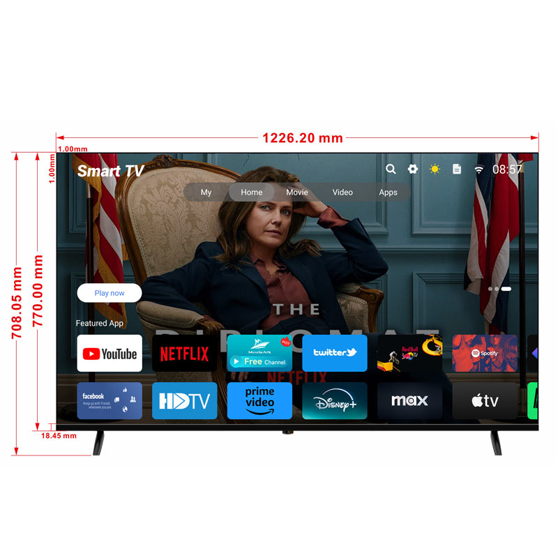 55-inch 4K UHD, HDR10, Bluetooth, Dolby Audio, Dolby Vision, with DVB-T2 and DVB-S2 support.